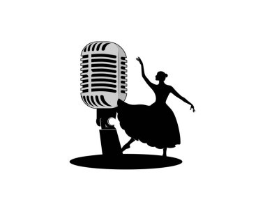 Kadın balerin ve mikrofon silueti.