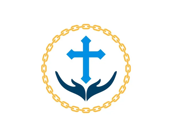 Okrągły Łańcuch Ręką Religią Krzyż Wewnątrz — Wektor stockowy