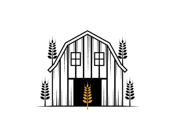 Barn Wheat Silhouette Illustration Logo — Stock Vector