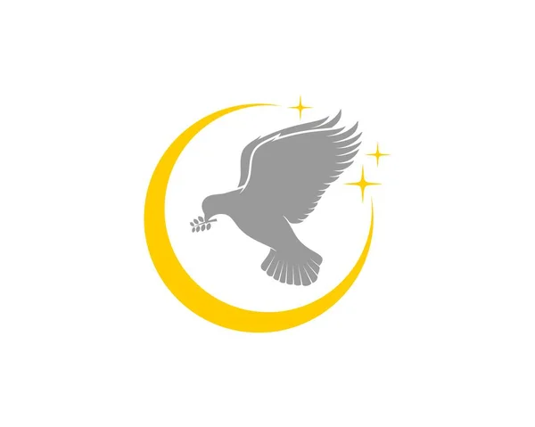 Colomba Volante Sul Logo Della Luna Crescente — Vettoriale Stock