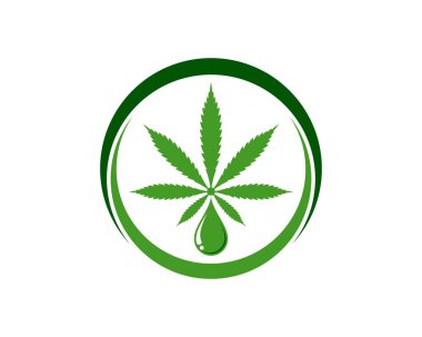 Abstract circle shape with cannabis leaf and water drop inside
