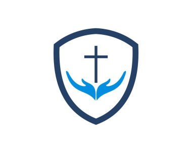 Simple protection shield with hand prayer and religion cross symbol inside