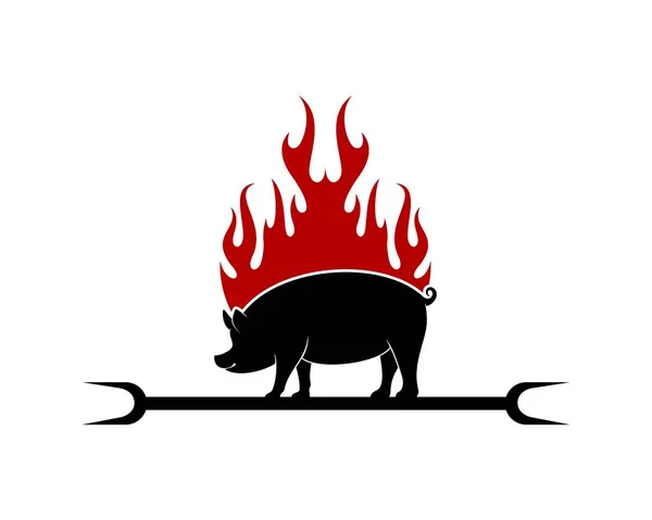 Pig Silhouette Barbeque Stick Fire — Vettoriale Stock