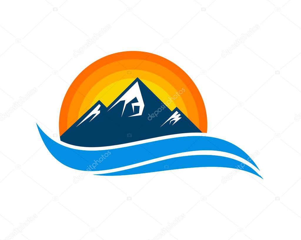 Mountain with wave and sun