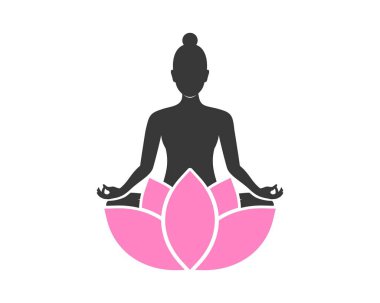 Pembe çiçekli yoga insanı.