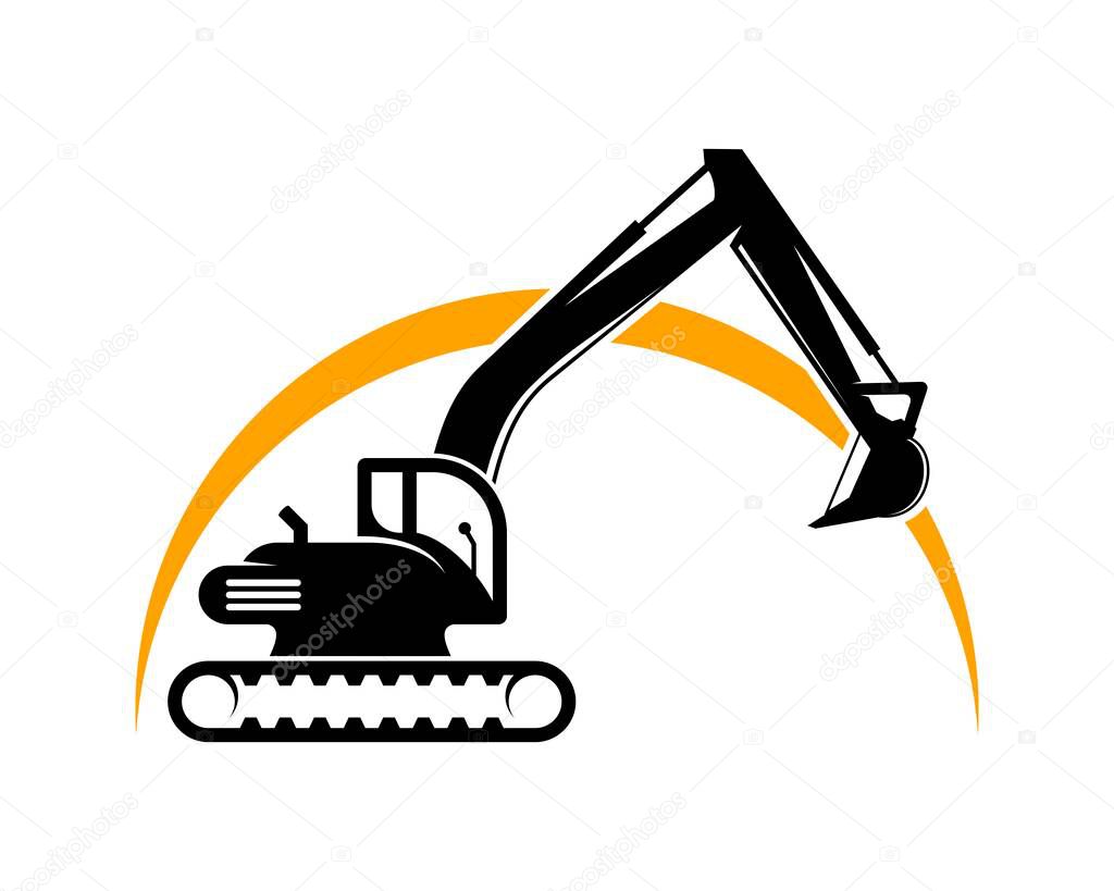 Excavator silhouette with sunset
