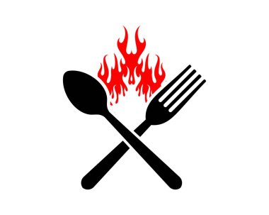 Tepesinde ateş olan çatal ve kaşık.