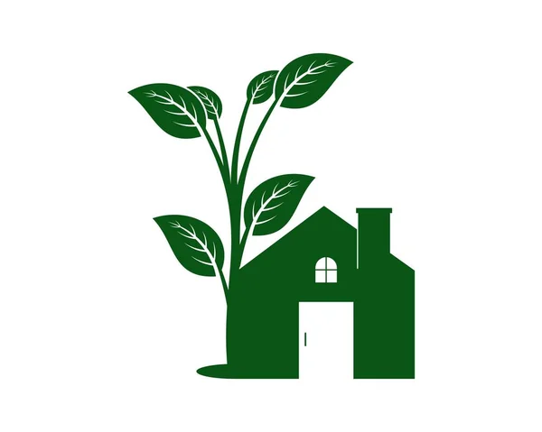 Hus Form Med Grönt Träd — Stock vektor