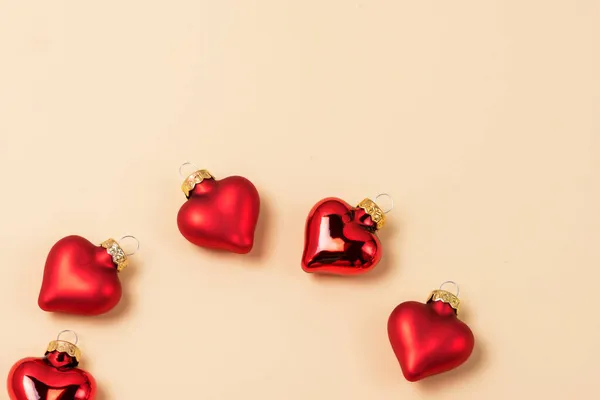 Christmas Ornaments Shape Hearts Red Decoration Ball Christmas Valentine Background Stock Image