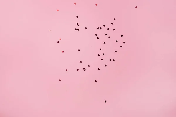 Valentine Day Background Confettis Forme Coeur Sur Fond Rose Minimal — Photo