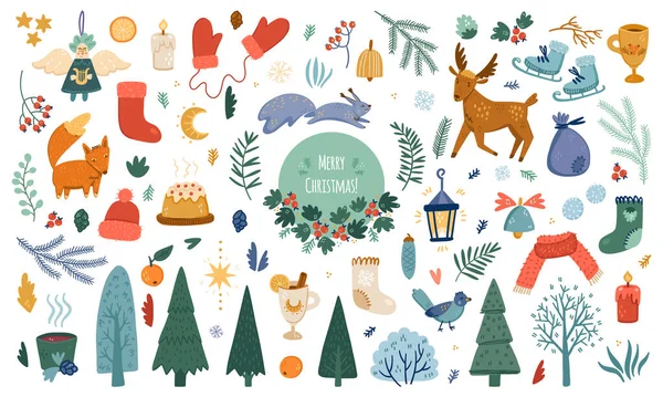 圣诞节和新年的插画很棒.简单可爱的风格。漂亮的颜色. — 图库矢量图片