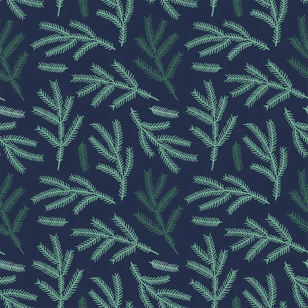 Illustration eines nahtlosen Musters von Tannenzweigen. Niedlich schlichter Stil. Geeignet für Winterurlaub und natürliche botanische Motive. — Stockvektor