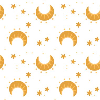 Ay ve yıldızlardan gelen kusursuz bir desen çizimi. Basit, şirin bir tarz. Astronomik, mistik, astrolojik temalar.