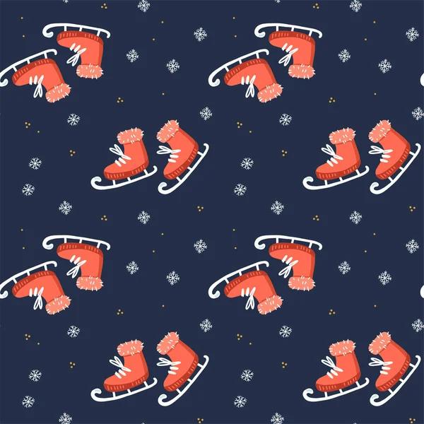 Illustration of a seamless pattern from ice skates. Suitable for winter themes. Objects are isolated on a dark background. — Stockvektor