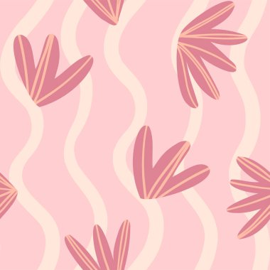Illustration of a seamless pattern on a botanical theme. Canvas with flowers and vertical lines. Simple cute style. Universal use.