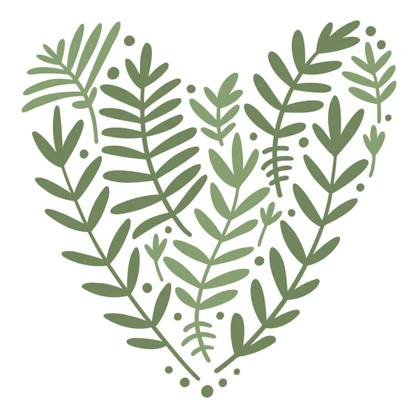 Απεικόνιση φυτικών στοιχείων σε σχήμα καρδιάς. Βοτανική απεικόνιση, λαϊκά μοτίβα. Απλό χαριτωμένο στυλ. — Διανυσματικό Αρχείο