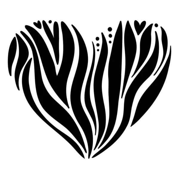 Illustrazione di elementi vegetali a forma di cuore. Illustrazione botanica, motivi popolari. Semplice stile carino. — Vettoriale Stock