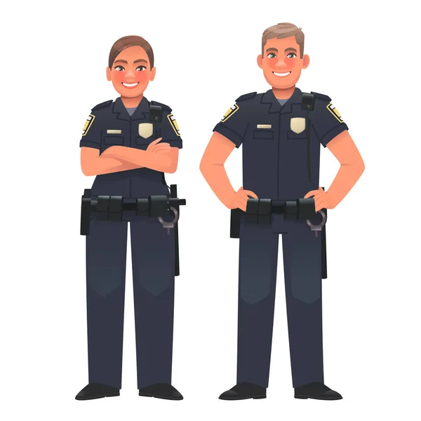 Polizisten Ein Mann Und Eine Frau Uniform Stehen Vor Weißem Stockvektor