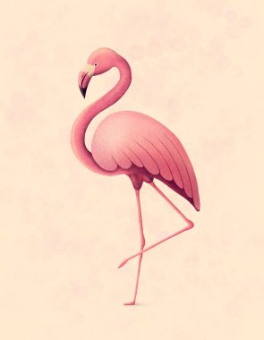 İzole edilmiş bej bir arka planda pembe flamingo. Baskı, duvar kağıdı, kartpostallar, tekstil için tropik kuş çizimi