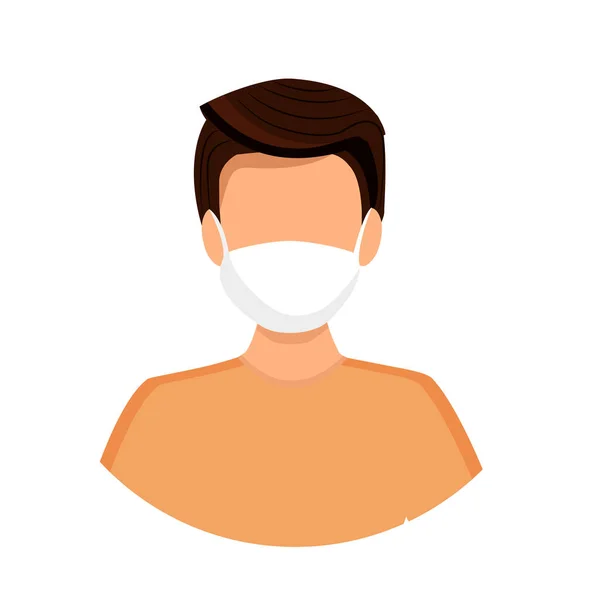 Avatar Brunetového Muže Maskou Ochranu Proti Koronaviru Chřipce Znečištění Ovzduší — Stockový vektor