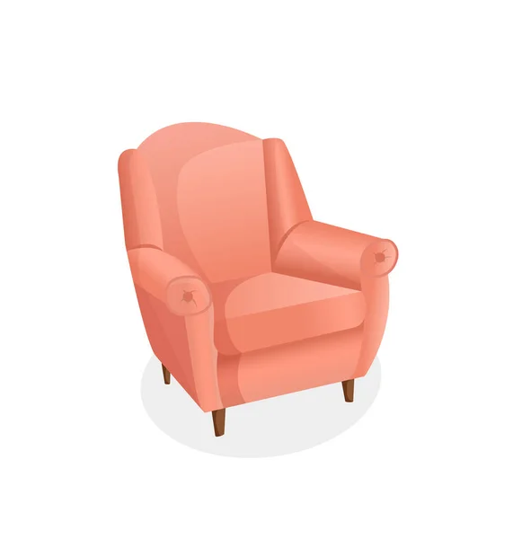 Уютное розовое кресло на изолированном белом фоне. Векторная иллюстрация домашнего кресла для интерьера. Современная мебель для гостиной, спальни, холла. Икона, элемент. — стоковый вектор