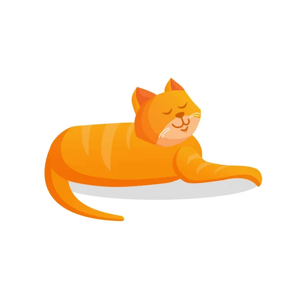 Ginger Cute Kot Leży Odosobnionym Tle Ilustracja Kreskówki Wektor — Wektor stockowy