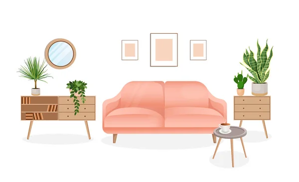 Moderno Salón Interior Con Muebles Plantas Casa Diseño Una Acogedora — Archivo Imágenes Vectoriales
