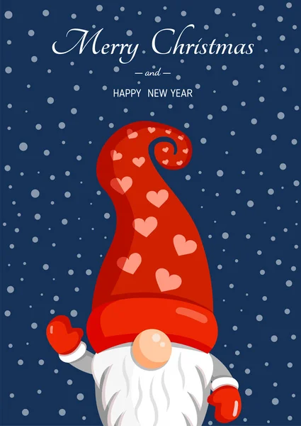 Ilustrasi Gnome Natal Latar Belakang Salju Untuk Kartu Pos Spanduk - Stok Vektor