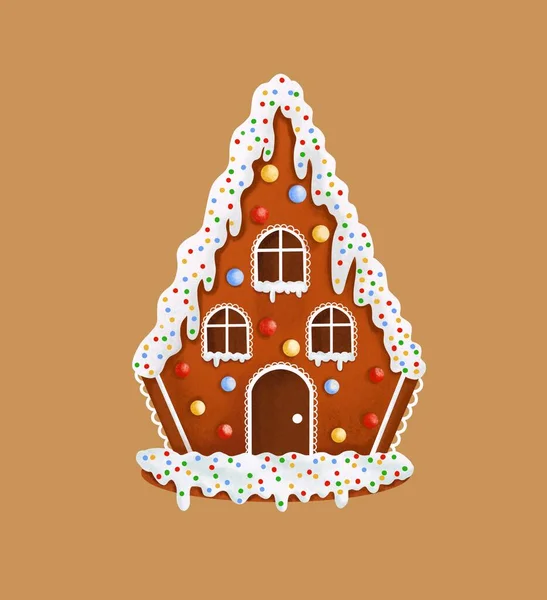 Weihnachten Lebkuchenhaus Illustration Für Postkarte — Stockfoto