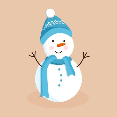 Şapkalı kardan adam, kartpostallar için eşarp, posterler, afişler. Mutlu Noeller ve Yeni Yıl 'ın temsilcisi