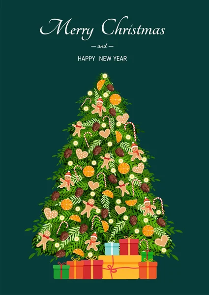 Pohon Natal Dengan Mainan Alami Dari Manusia Roti Jahe Roti - Stok Vektor