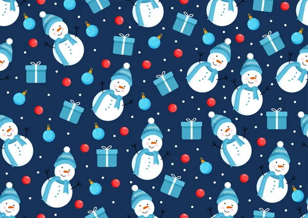 Χριστουγεννιάτικη Υφή Χιονάνθρωπους Δώρα Παιχνίδια Και Νιφάδες Χιονιού Εικονογράφηση Διάνυσμα — Διανυσματικό Αρχείο