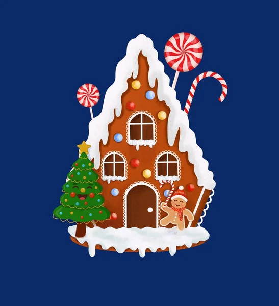 Illustrazione Natale Casa Pan Zenzero Con Albero Caramelle Pan Zenzero — Foto Stock