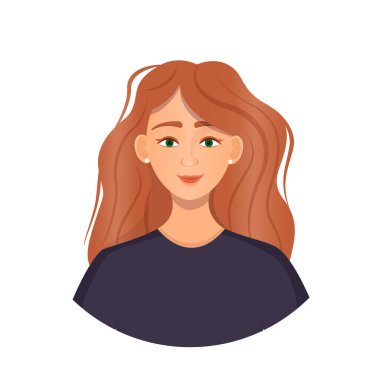 Kızıl saçlı bir kadının Avatar 'ı. Genç bir kızın portresi. Bir yüzün vektör illüstrasyonu