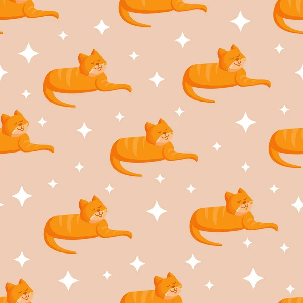 Texture Sans Couture Avec Chat Brun Étoiles Pour Textile Tissu — Image vectorielle