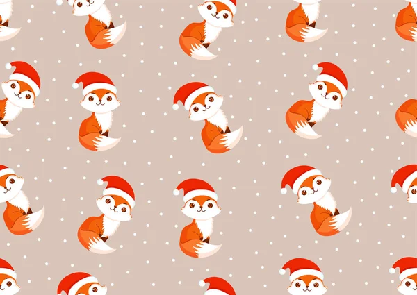 Tekstur Natal Dengan Rubah Meriah Dan Salju Vektor Ilustrasi Merry - Stok Vektor