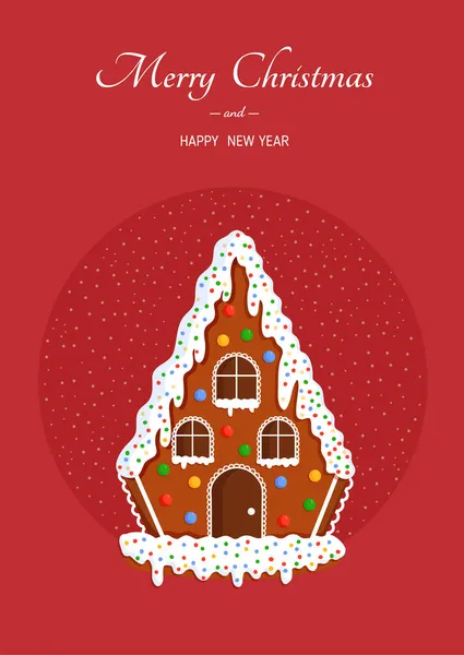 Ilustrasi Rumah Roti Jahe Natal Dengan Permen Latar Belakang Langit - Stok Vektor