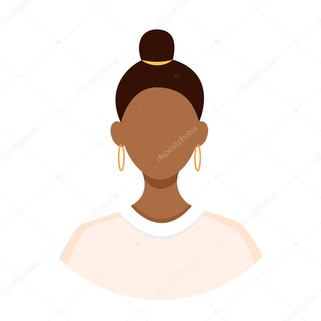 African American woman avatar. Portrait of a young girl. Vector illustration of a face