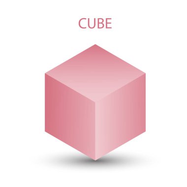 Oyun, simge, ambalaj tasarımı veya logo gradyan pembe küp. Küp çizimi beyaz arkaplanda izole edildi. Minimalist tarz soyut küp simgesi. Platonik katı. Simge