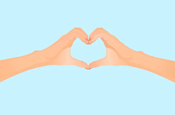 Δύο Χέρια Μορφή Καρδιάς Μπλε Φόντο Επίπεδη Απεικόνιση Για Κάρτα — Φωτογραφία Αρχείου