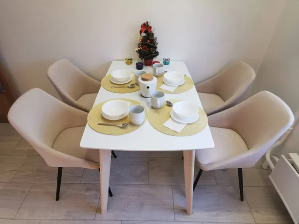 Prachtige Tafel Setting Voor Kerstdiner — Stockfoto