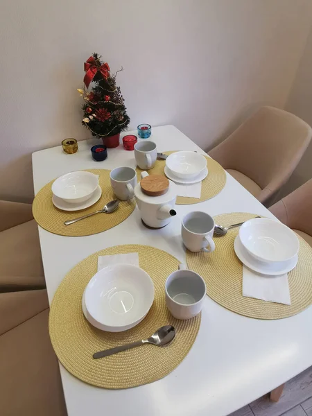 Beautiful Table Setting Christmas Dinner — Stock Photo, Image