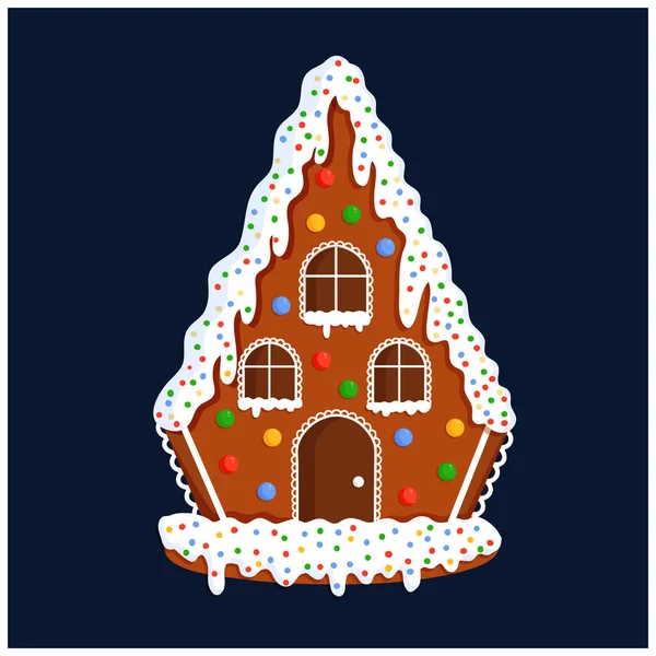 Illustrazione Della Casa Pan Zenzero Natale Con Dolci Cartolina Banner — Vettoriale Stock