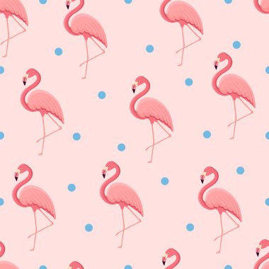 Tropikal kuş flamingosuyla kusursuz desen. Tekstil için bir kuş dokusu, duvar kağıdı, baskı tasarımı, kıyafet kartpostalları. Vektör illüstrasyonu