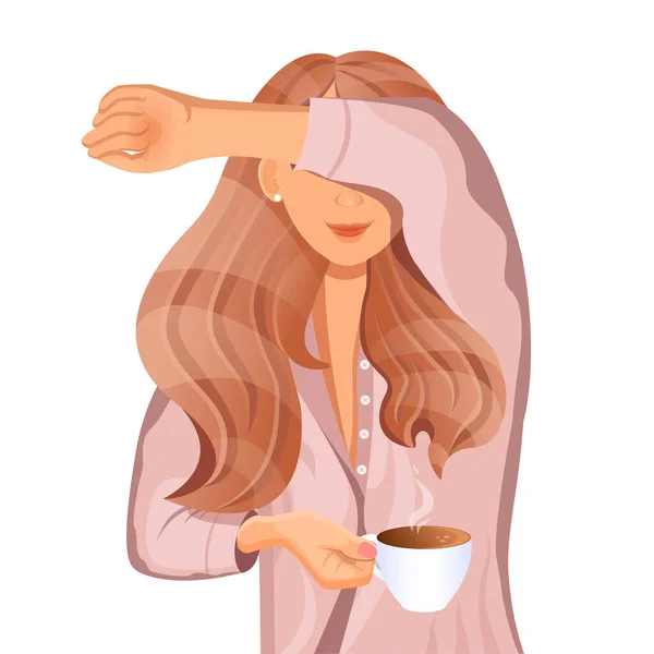 Chica Pelirroja Joven Con Una Taza Café Mañana Aislado Fondo — Vector de stock