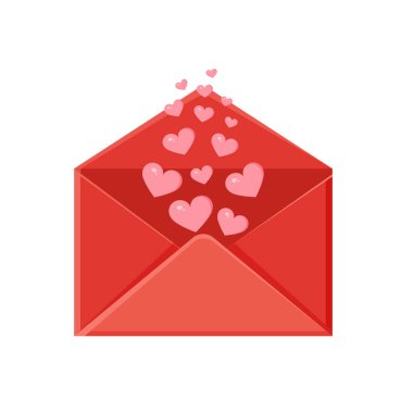 Kalpli bir zarf tasviri. Aşk mesajı. Sevgililer günü aşk mektubu, kartpostal, poster, baskı, tatil kartı.