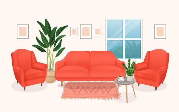 Moderno Salón Interior Con Muebles Plantas Caseras Diseño Una Acogedora — Archivo Imágenes Vectoriales