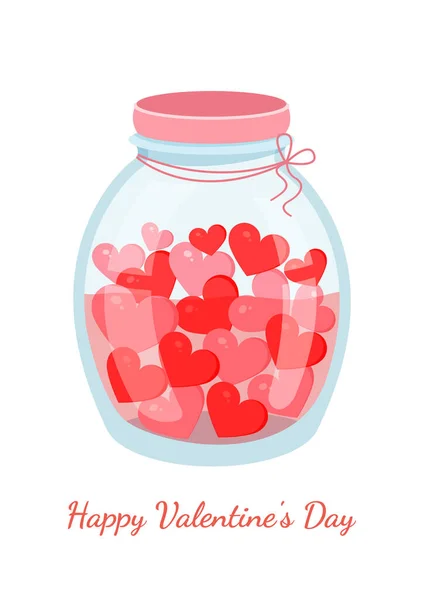 심장이 로맨틱 항아리 발렌타인데이를 포스터를 유리병 사랑의 메시지 인사장 — 스톡 벡터