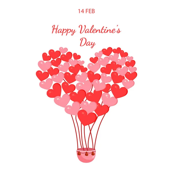 Pink Hot Air Balloons Shape Hearts Valentine Day Postcard Textile — Stockvektor