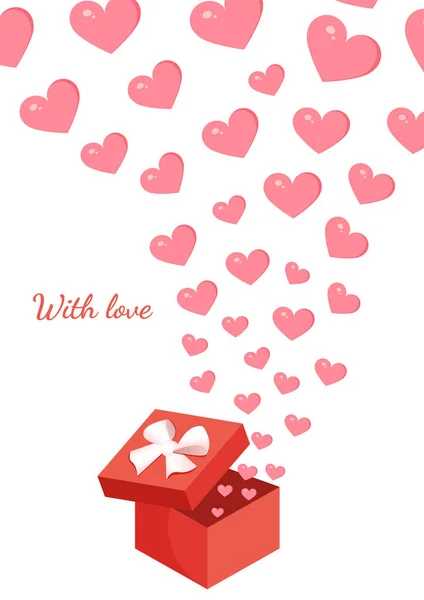 Gift Box Balloons Form Hearts Vector Illustration Valentine Day Postcard — Vetor de Stock